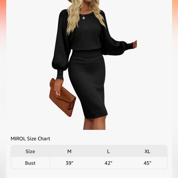 MIROL Women's Casual Long Puff Sleeve Bodycon Midi Dress - Picture 6 of 8